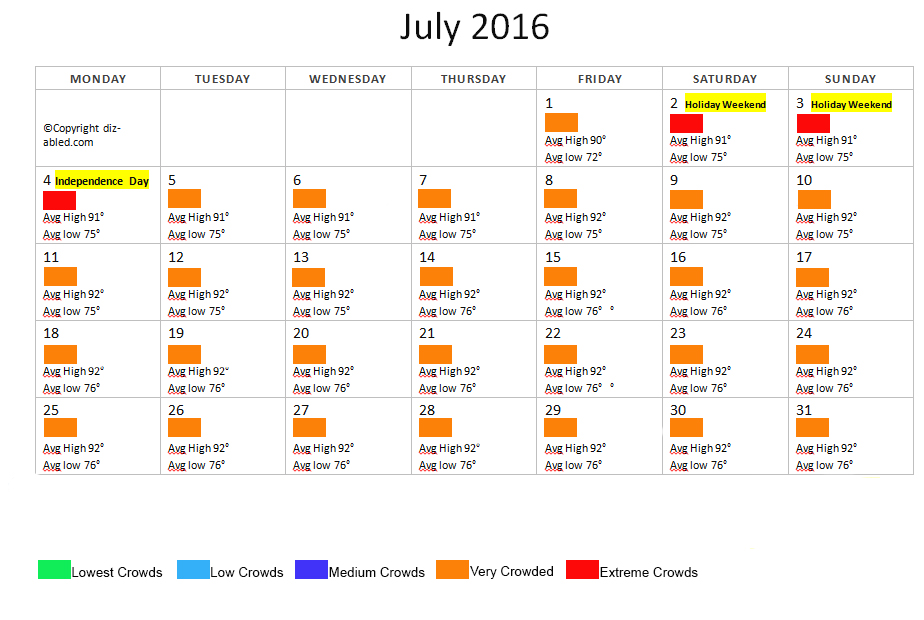 July 2016 Disney World Crowds & Weather Calendar Walt Disney World