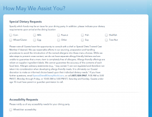 allergy and special dietary needs form disney world