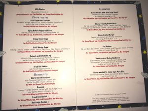 Allergy menu at Disney World