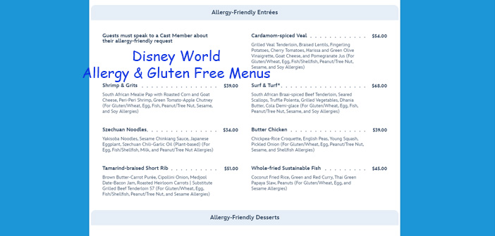 How do I find allergy or gluten free menus at disney world